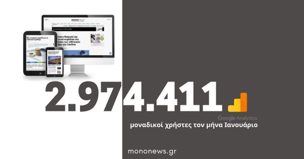 mononews.gr: 2.974.411 μοναδικοί χρήστες τον μήνα Ιανουάριο και συνεχίζουμε ακόμη πιο δυνατά!