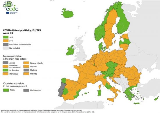 ECDC: «Πράσινη» η Ελλάδα στον χάρτη για τον δείκτη θετικότητας