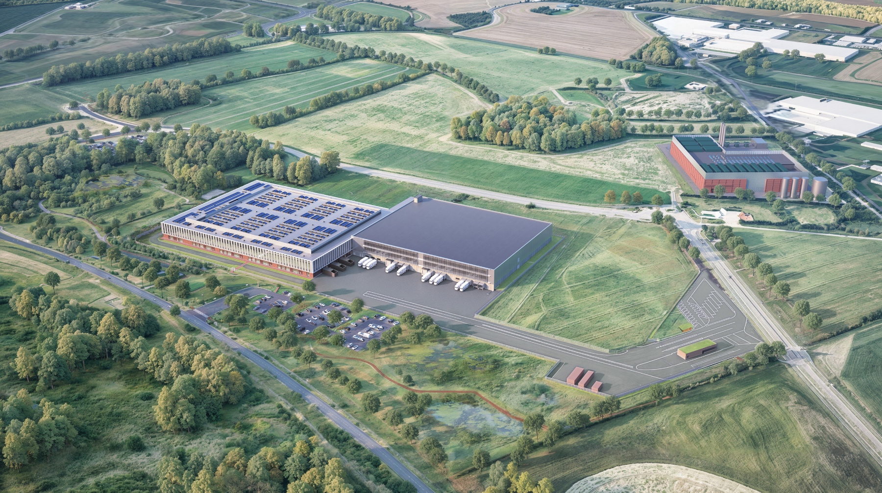 Novo Nordisk, Odense, Denmark. State-of-the-art finished production facility and warehouse spanning over 40,000 m2. Scheduled to be completed in 2027.