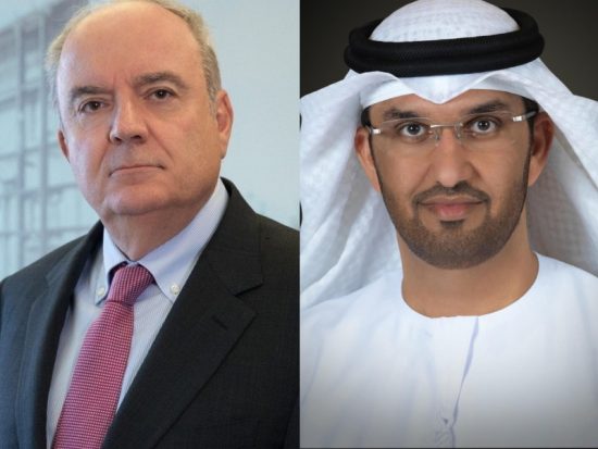 Ο Γιώργος Περιστέρης της ΓΕΚ ΤΕΡΝΑ και ο υπουργός Βιομηχανίας και Προηγμένης Τεχνολογίας των ΗΑΕ, προέδρος της COP28 και πρόεδρος της Masdar, Dr Sultan Al Jaber
