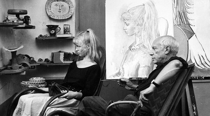 Πικάσο και Σιλβέτ Νταβίντ στο στούντιο του ζωγράφου στο Βαλορίς