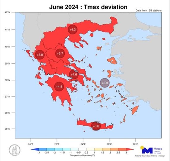 Ακραία υψηλές τιμές θερμοκρασίας καταγράφηκαν τον Ιούνιο σε όλη την χώρα