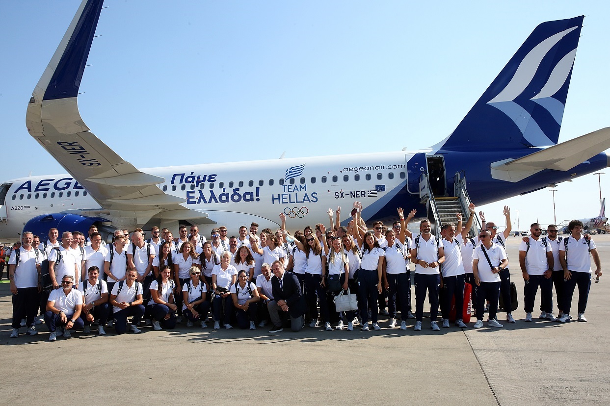 Αθλητές της Εθνικής Ολυμπιακής Ομάδας αναχωρούν από το Διεθνές Αεροδρόμιο Ελ. Βενιζέλος με πτήση της Aegean για το Παρίσι για να συμμετέχουν στους Ολυμπιακούς Αγώνες, Αθήνα, Αθήνα 24 Ιουλίου 2024.