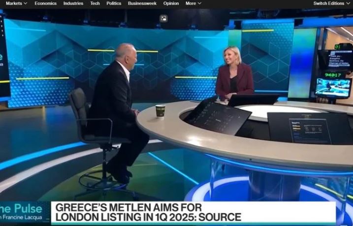 Ο διευθύνων σύμβουλος της METLEN Energy & Metals, Ευάγγελος Μυτιληναίος, στο Bloomberg TV, στην εκπομπή The Pulse με τη δημοσιογράφο Francine Lacqua