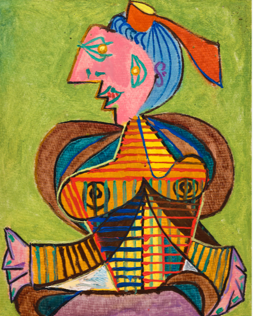 Pablo Picasso (1881-1973), Γυναίκα με κεφαλόδεσμο Αρλεζιάνας σε πράσινο φόντο (Lee Miller), 1937(photo credit : Christie's) 